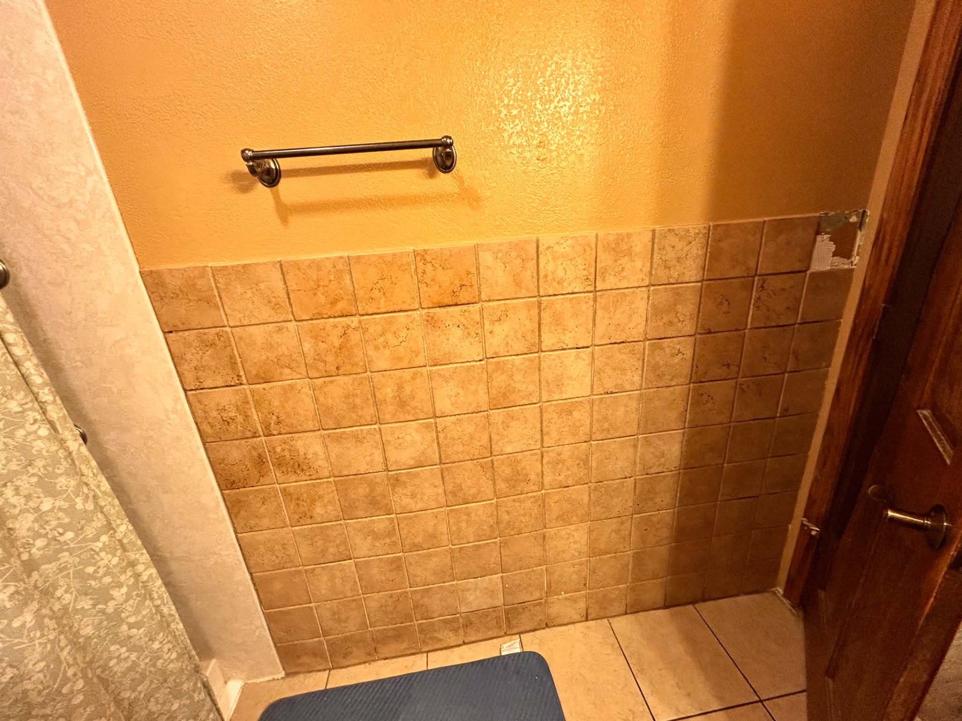 Bathroom tiled wall before remodeling